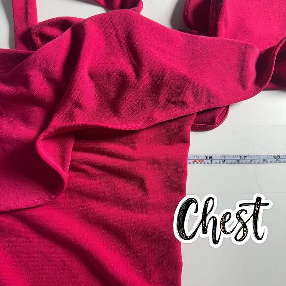 Express Women's Halter Neck Ruffled Top Size Small Cold Shoulder Hot Pink Blouse - Picture 10 of 11